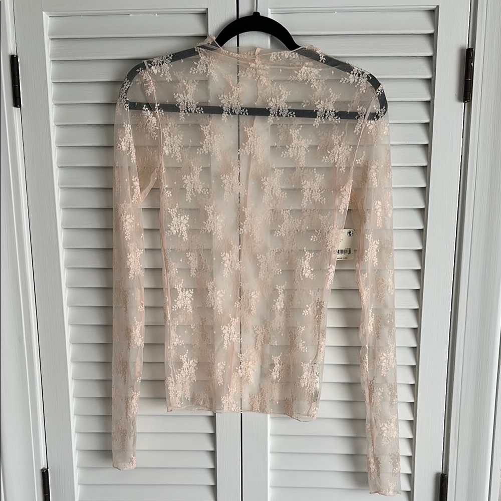 Free People Tan Sheer Long Sleeve Blouse